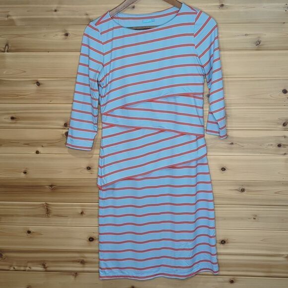 J. McLauglin Dress Womens Small Blue Striped Tiered Knee Length Classic Colorful - Picture 1 of 9